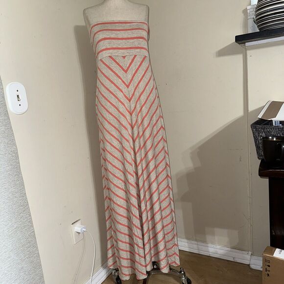 NWT Larry Levine Peach Tan Maxi Striped Dress Size XL - Picture 1 of 9